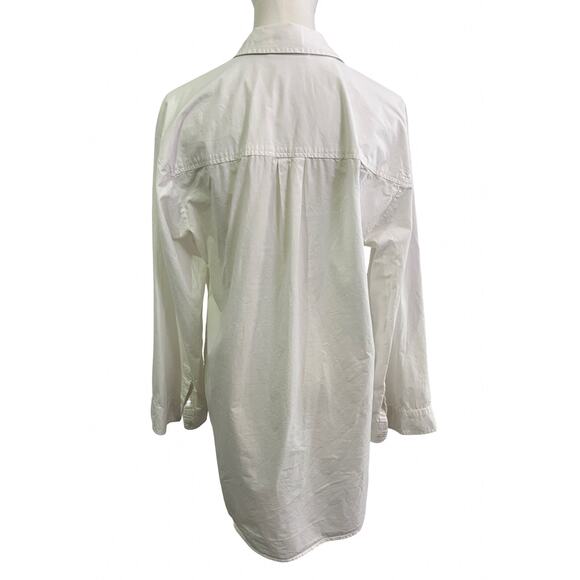 Anthropologie White Button Down Blouse Size L 100% Cotton Long Sleeve Tunic - Picture 3 of 8